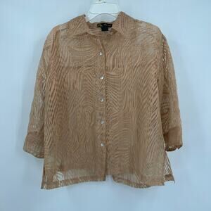 Mirasol Womens Linen‎ Blend Button Up Top Size L Sheer Layering Boho Festival